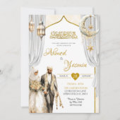 Wit Goud Moslim Baraat Huwelijksceremonie Kaart (Voorkant)