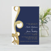 Wit Goud Navy Blauw Chic Elegante Spiraal Bruiloft Kaart (Staand voorkant)