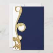 Wit Goud Navy Blauw Chic Elegante Spiraal Bruiloft Kaart (Achterkant)