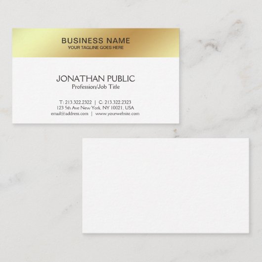 Wit Goud Ontwerp Elegant Modern Bedrijf Slank Visitekaartje (Voorkant / Achterkant)