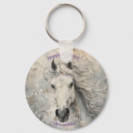 Wit Goud Paard Liefhebber Verjaardag Gepersonalise Sleutelhanger