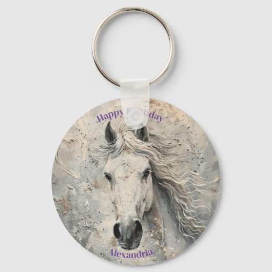 Wit Goud Paard Liefhebber Verjaardag Gepersonalise Sleutelhanger (Voorkant)