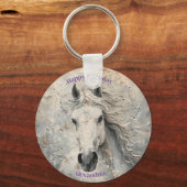 Wit Goud Paard Liefhebber Verjaardag Gepersonalise Sleutelhanger (Voorkant)