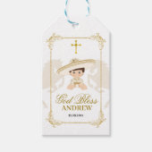Wit Goud Paard Mexicaanse Jongen Charro Doop Cadeaulabel (Voorkant)