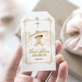 Wit Goud Paard Mexicaanse Jongen Charro Doop Cadeaulabel