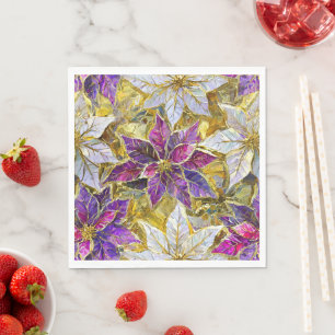 Wit Goud Paars Roze Kerst Poinsettia's Servet