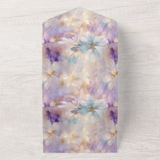 Wit Goud Paarse Blauwe Bloemen All In One Uitnodiging (Buitenkant)