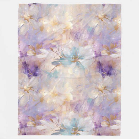 Wit Goud Paarse Blauwe Bloemen Fleece Deken (Voorkant)