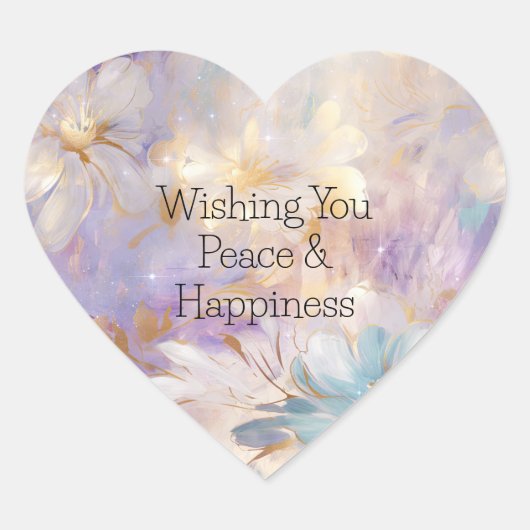 Wit Goud Paarse Blauwe Bloemen Hart Sticker (Voorkant)