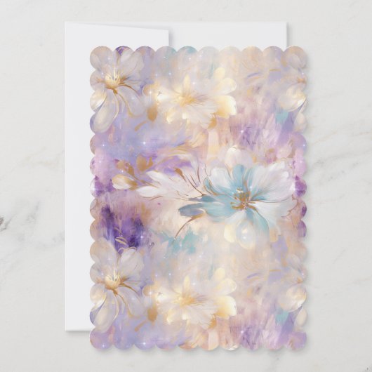 Wit Goud Paarse Blauwe Bloemen Kaart (Achterkant)