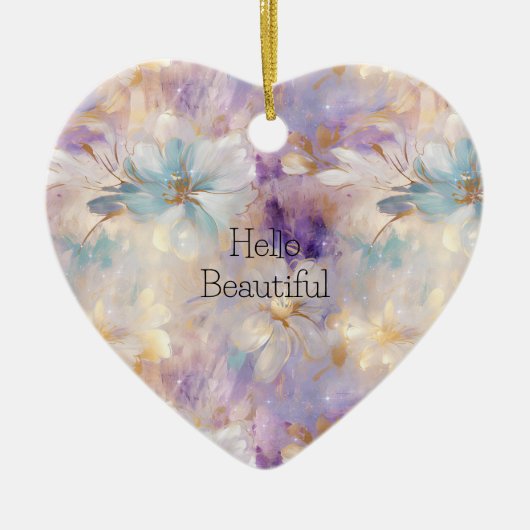 Wit Goud Paarse Blauwe Bloemen Keramisch Ornament (Voorkant)