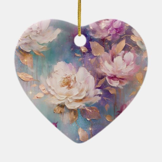 Wit Goud Paarse Blauwe Bloemen Keramisch Ornament (Achterkant)