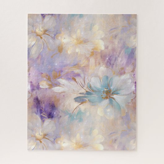 Wit Goud Paarse Blauwe Bloemen Legpuzzel (Verticaal)