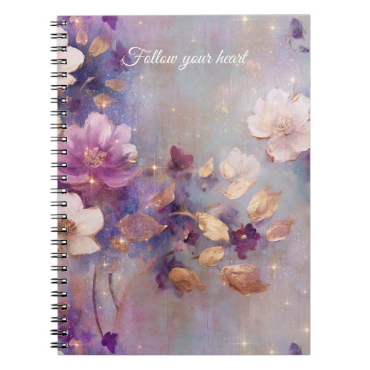 Wit Goud Paarse Bloemen Notitieboek (Voorkant)