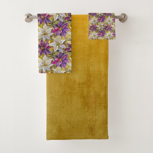 Wit Goud Paarse Roze Kerstmis Poinsettias Bad Handdoek (Insitu)