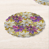 Wit Goud Paarse Roze Kerstmis Poinsettias Kartonnen Onderzetters (Gekanteld)