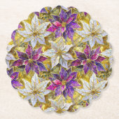 Wit Goud Paarse Roze Kerstmis Poinsettias Kartonnen Onderzetters (Voorkant)