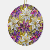 Wit Goud Paarse Roze Kerstmis Poinsettias Keramisch Ornament (Links)