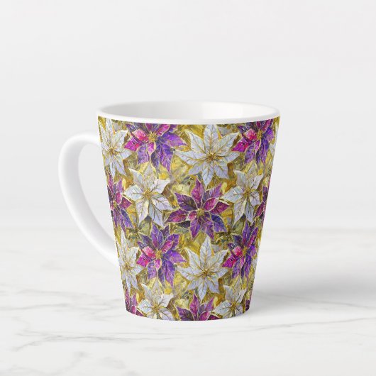 Wit Goud Paarse Roze Kerstmis Poinsettias Latte Mok (Linkerhoek)