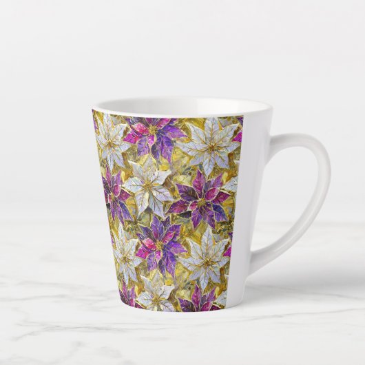 Wit Goud Paarse Roze Kerstmis Poinsettias Latte Mok (Rechts)