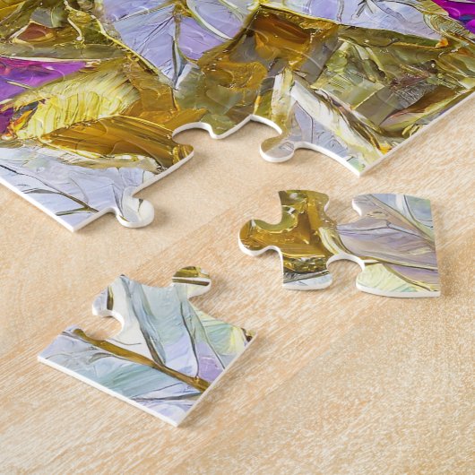 Wit Goud Paarse Roze Kerstmis Poinsettias Legpuzzel (Zijkant)