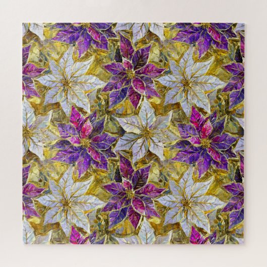 Wit Goud Paarse Roze Kerstmis Poinsettias Legpuzzel (Horizontaal)