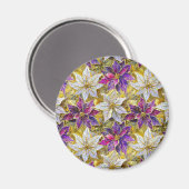 Wit Goud Paarse Roze Kerstmis Poinsettias Magneet (Voorkant / Achterkant)