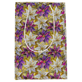 Wit Goud Paarse Roze Kerstmis Poinsettias Medium Cadeauzakje