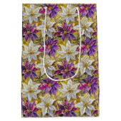 Wit Goud Paarse Roze Kerstmis Poinsettias Medium Cadeauzakje (Achterkant)