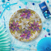 Wit Goud Paarse Roze Kerstmis Poinsettias Papieren Bordje (Feest)