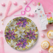 Wit Goud Paarse Roze Kerstmis Poinsettias Papieren Bordje (Feest)