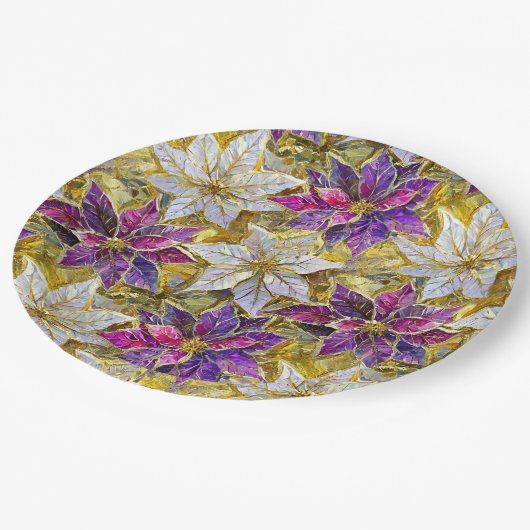 Wit Goud Paarse Roze Kerstmis Poinsettias Papieren Bordje (Gekanteld)