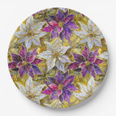 Wit Goud Paarse Roze Kerstmis Poinsettias Papieren Bordje (Voorkant)