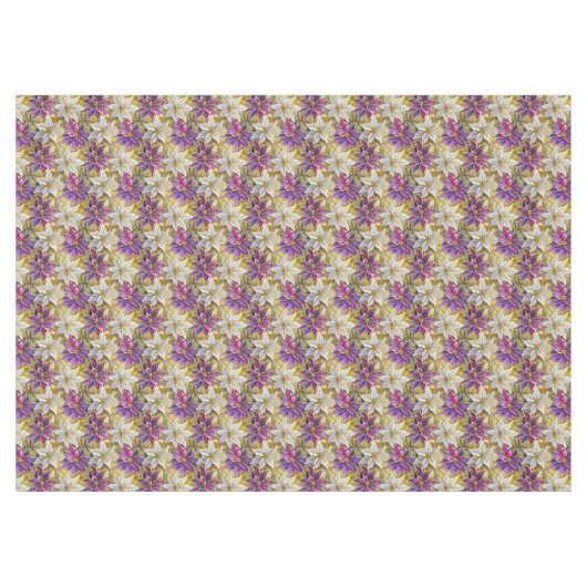 Wit Goud Paarse Roze Kerstmis Poinsettias Tafelkleed (Voorkant (Horizontaal))