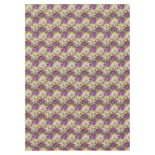 Wit Goud Paarse Roze Kerstmis Poinsettias Tafelkleed (Voorkant)