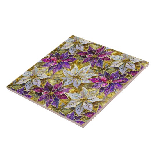 Wit Goud Paarse Roze Kerstmis Poinsettias Tegeltje (Zijkant)