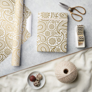 Wit & Goud Paisley Patroon Cadeaupapier