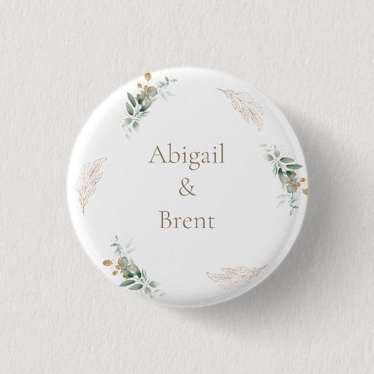 Wit & Goud Persoonlijke Foliage Bruiloft Ronde Button 3,2 Cm (Voorkant)