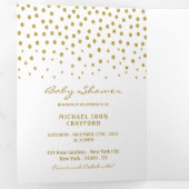 Wit & Goud Polka Dot, Baby shower Suite Drieluik Uitnodiging (Binnenzijde eerst)