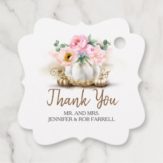 Wit Goud Pompoen Bloemen Moderne Bruiloft Bedankjes Labels (Achterkant)