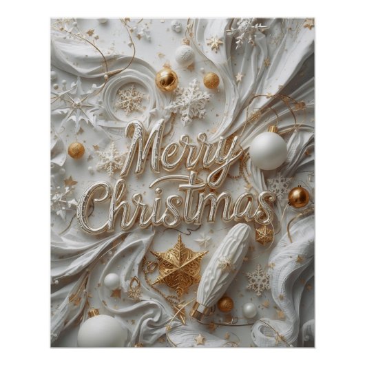 Wit & Goud “Prettig Kerstfeest” Poster (Voorkant)