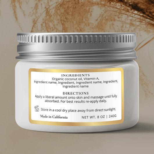 Wit & Goud Product Ingrediënten Jar Waterdicht Labels