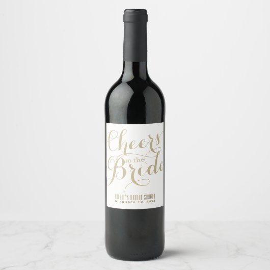 Wit & Goud PROOST OP DE BRUID Bruids Wijn Etiket (Voorkant)