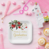 Wit & Goud Rode Bloemengraduatiefeest Papieren Bordje (Feest)