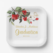 Wit & Goud Rode Bloemengraduatiefeest Papieren Bordje (Voorkant)
