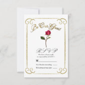 Wit & Goud Rode Roos Schoonheid Bruiloft RSVP Antw Kaart (Voorkant)