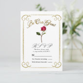 Wit & Goud Rode Roos Schoonheid Bruiloft RSVP Antw Kaart (Staand voorkant)