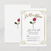 Wit & Goud Rode Roos Schoonheid Bruiloft RSVP Antw Kaart (Voorkant / Achterkant)