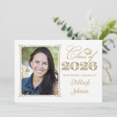 Wit, Goud, Rood 2025 Foto Afstuderen Uitnodigen Kaart (Staand voorkant)