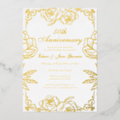 Wit Goud Roos Tuin 50ste bruiloft Jubileum Folie Uitnodiging (Voorkant)